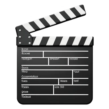 Flat design movie clapperboard with subtle shadow, black and white with minimal stripes, clean iOS emoji style sticker