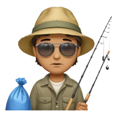 man fishing, caught trash bag sticker