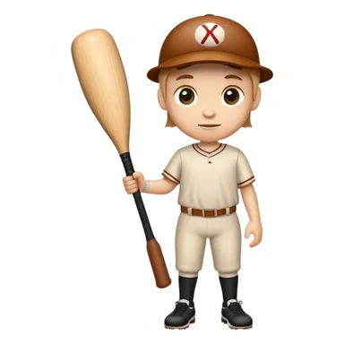 a wooden log trunk with thin legs, a cute face, holding a baseball bat sticker