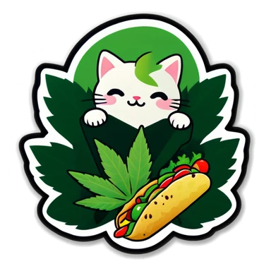 Cannabis leaf and kittens eating tacos kawaii style  sticker