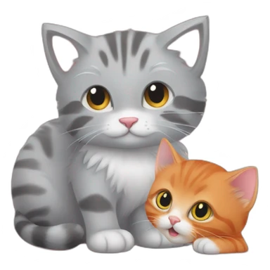 'striped grey cat' playing with 'little floofy red kitten' sticker