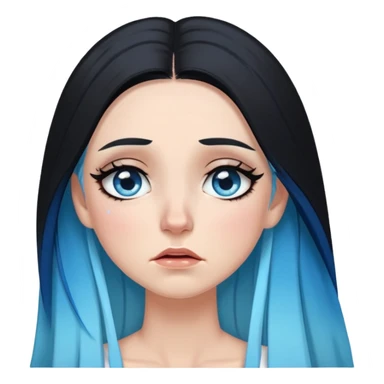 White female-crying small tears-gorgeous face-sky blue eyes with black eyeliner-very very long straight black to sky blue hair ombre-dressed as a goa sticker