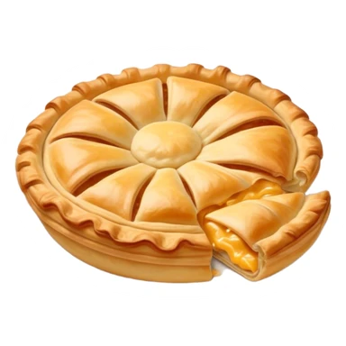 Cinematic Realistic Burek sa Sirom Dish Emoji, showcasing a flaky pastry filled with cheese rendered with crisp textures and appetizing, warm lighting. sticker