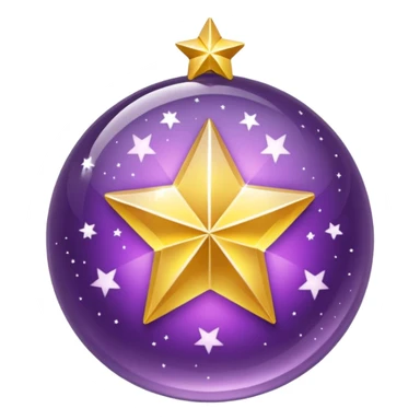 Bola de cristal roxa com estrela no centro dourada brilhante dentro sticker