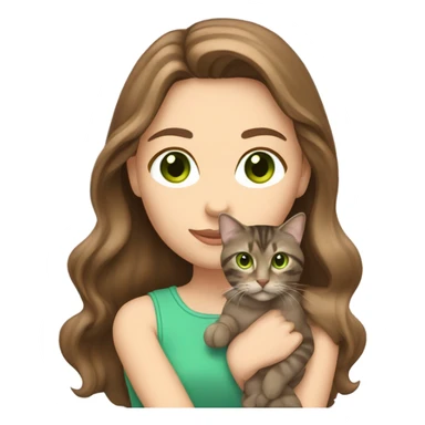 Caucasian women with long brown hair and brown eyes holding a tabby cat with green eyes sticker