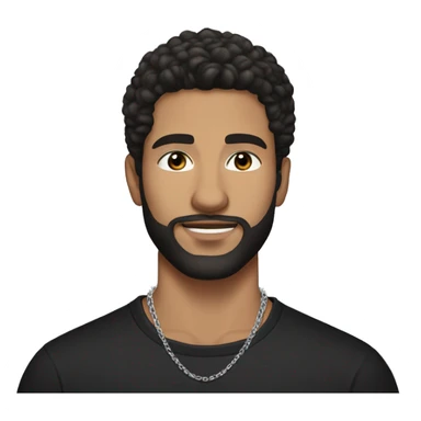 dark hair and beard (white man) handsome 25 year old wearing a black shirt with silver hoop earrings and a silver chain necklace sticker