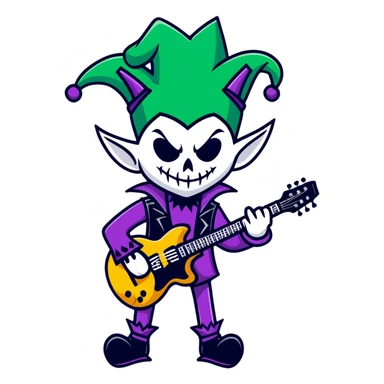 Punk rock jester with guitar and gothic style sticker