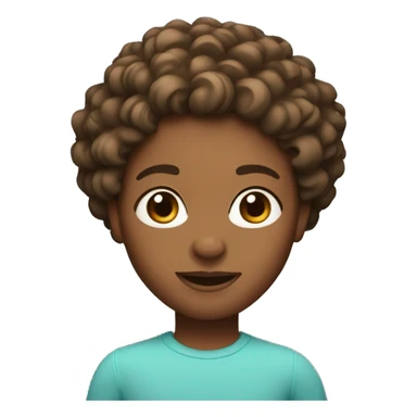 A Memoji-style avatar of a person with medium brown skin tone, curly short black sticker