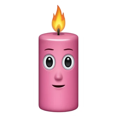 Draw a woody pink, Pixar-style candle with a flame and black eyes. The candle should be visible from the front and top. sticker