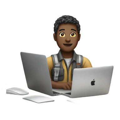 worker at desk with macbook sticker