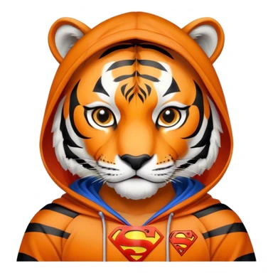Tiger wearing Superman hoodie ￼ sticker