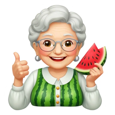 Grandma with watermelon doing thumbs up sticker