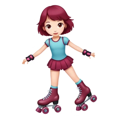 Cute girl with burgundy rollerskates sticker