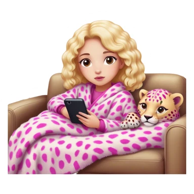 Girl lay on couch with fuzzy pink and white cheetah blanket watching tv  sticker