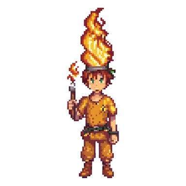 a boy with fire sticker