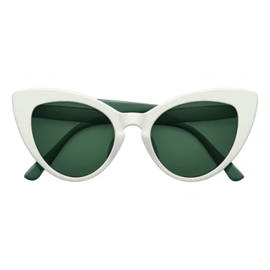 cat eye shaped sunglasses with white frame and dark green lenses, folded sideways, slightly top view, emoji style sticker