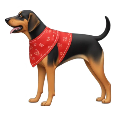 coonhound and German shepherd mix dog wearing red bandana and walking left sticker