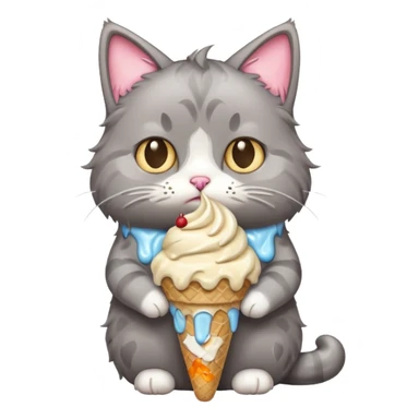 sad cat with ice cream that has fallen sticker