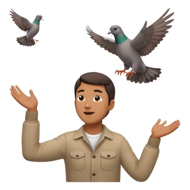man open arms looking at a flying pigeon sticker