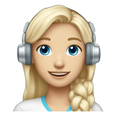 make a platinum blonde girl with blue eyes and with a headset that is very happy sticker