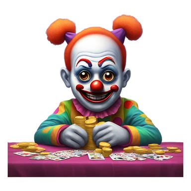 Sad cute clown loses money at casino blackjack with date sticker