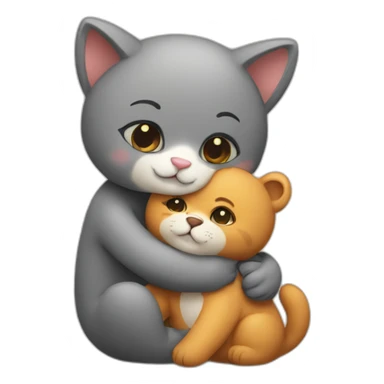 cat hugs a little bear sticker