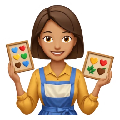 Hold. Women painting smilling tablier sticker