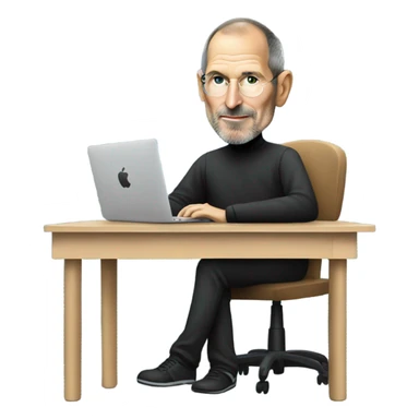 Steve Jobs using a MacBook sitting at a desk sticker