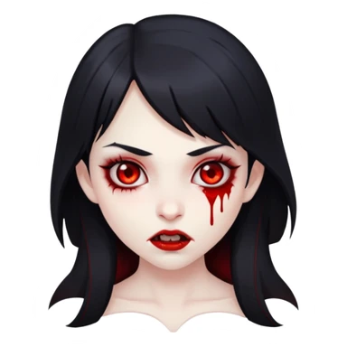 Girl vampire with blood on mouth and black hair with side bangs and pale skin with red eyes sticker