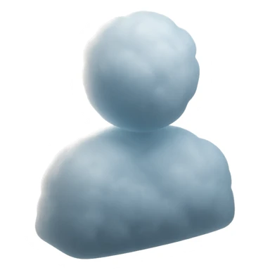 front view: person made of fluffy white clouds, shoulder up, matte glass style sticker
