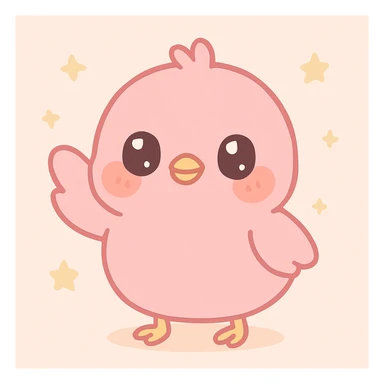 a cute pink chick, original design, big eyes, blushing cheeks, joyful, standing and waving one wing sticker