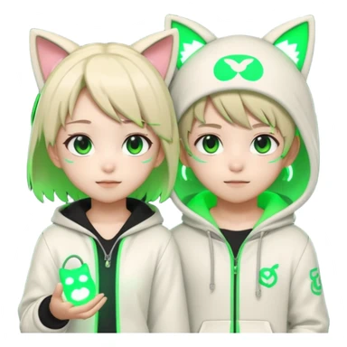Anime human girl and boy Neko 3d in the game form is of course good green neon lights sign banny sticker