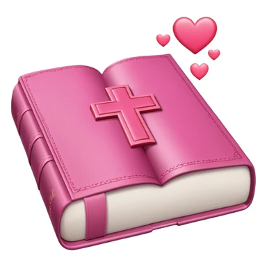 a floating monochromatic pink bible with hearts around it  sticker