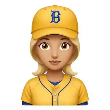 woman with yellow jersey and baseball hat sticker