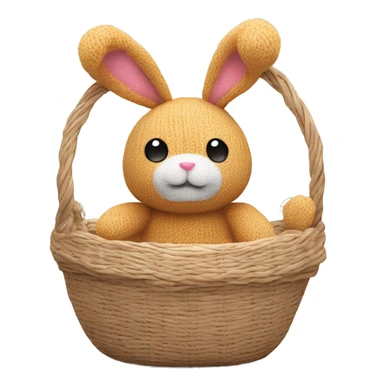 cute plush knitted bunny toy sitting in the basket sticker