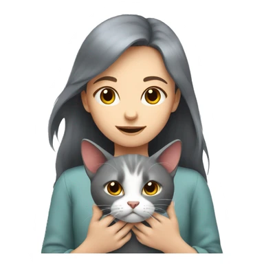 Grey cat in hands of a girl with dark red hair sticker