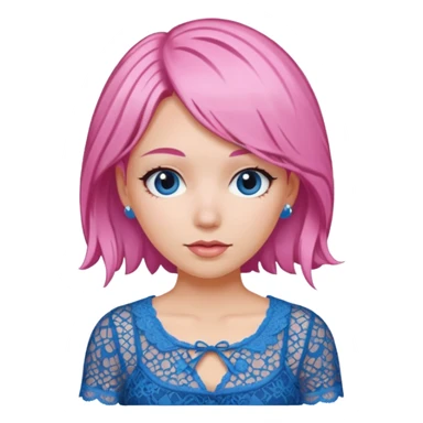 pink haired woman with lace patterned blue top sticker