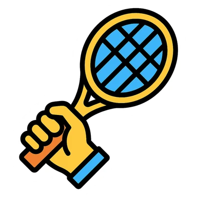 a hand holding a tennis racket, color outline icon style sticker
