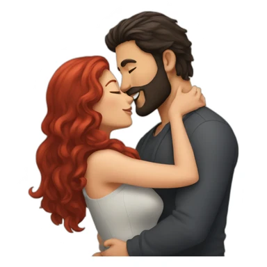 a bearded man with dark hair kissing a woman with long red hair sticker