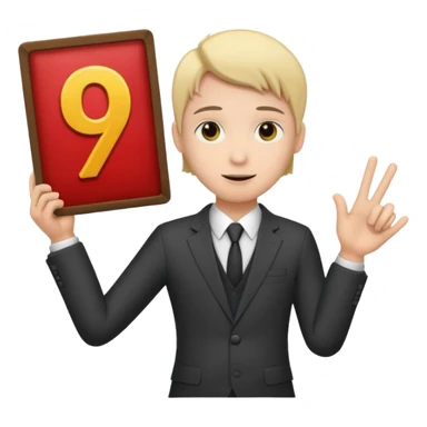 single person in a suit holding a sign with the number 9 sticker