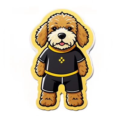 Black golden doodle in swim suit sticker