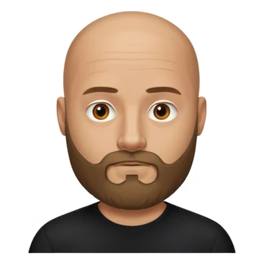 Oliver Riedel, bald, full beard, cool, collected vibe, black shirt sticker