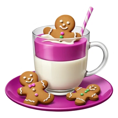 A glass of milk sits on a magenta saucer with gingerbread cookies. sticker