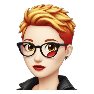 Punk female earrings glasses,red and black short hair, sticker