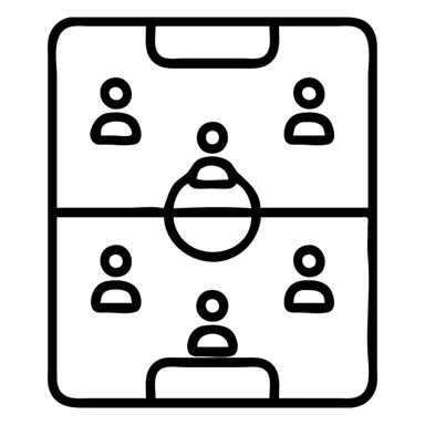 4v4 football soccer field layout top-down view, clear team positions, simple and readable diagram sticker