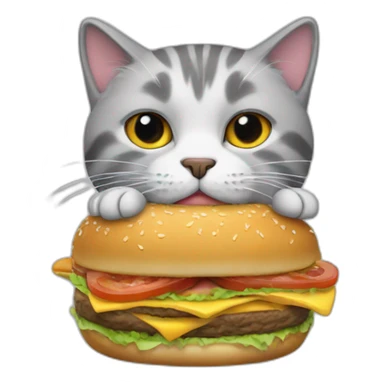 cat, with long gray furr, eats burger sticker