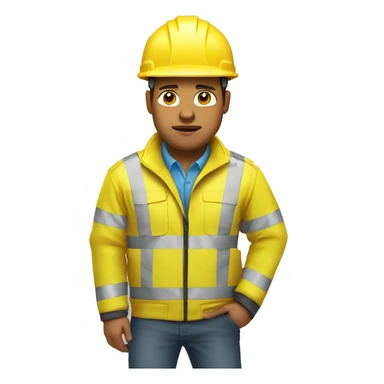 upset engineer wearing a yellow reflectorize jacket and construction hard hat  sticker