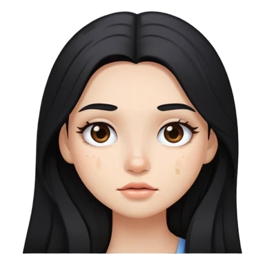 girl with long black hair, soft makeup, and a pimple on her face sticker