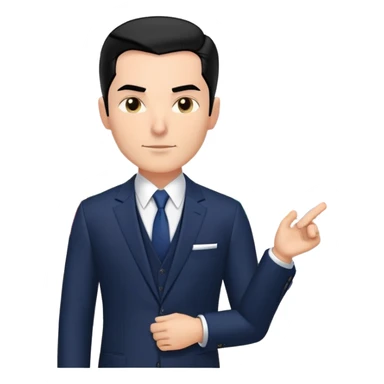 Hair: Slicked-back jet-black hair with sharp hairline Face: Defined jawline, slight crow’s feet from squinting Clothes: Slim-fit navy suit with pocket square Action: Laser-pointing at revenue charts during presentation sticker