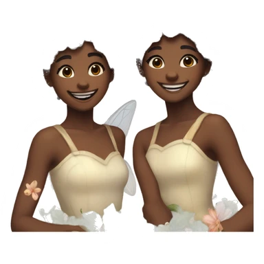 two fairies flying, beautiful, flowers in hair, smiling, aesthetic sticker